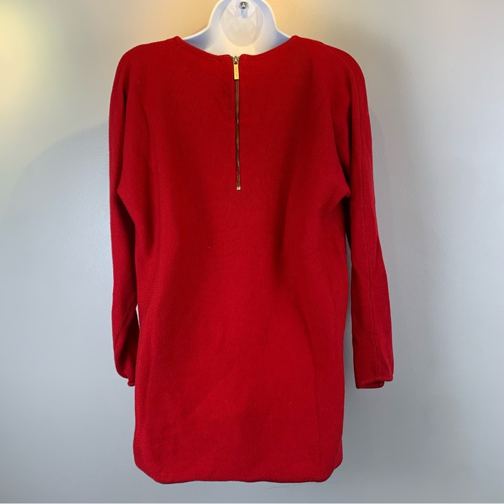 Michael By Michael Kors Knit Tunic Sweater Womens Large Red Back Zip Side‎ Slits - Picture 6 of 14